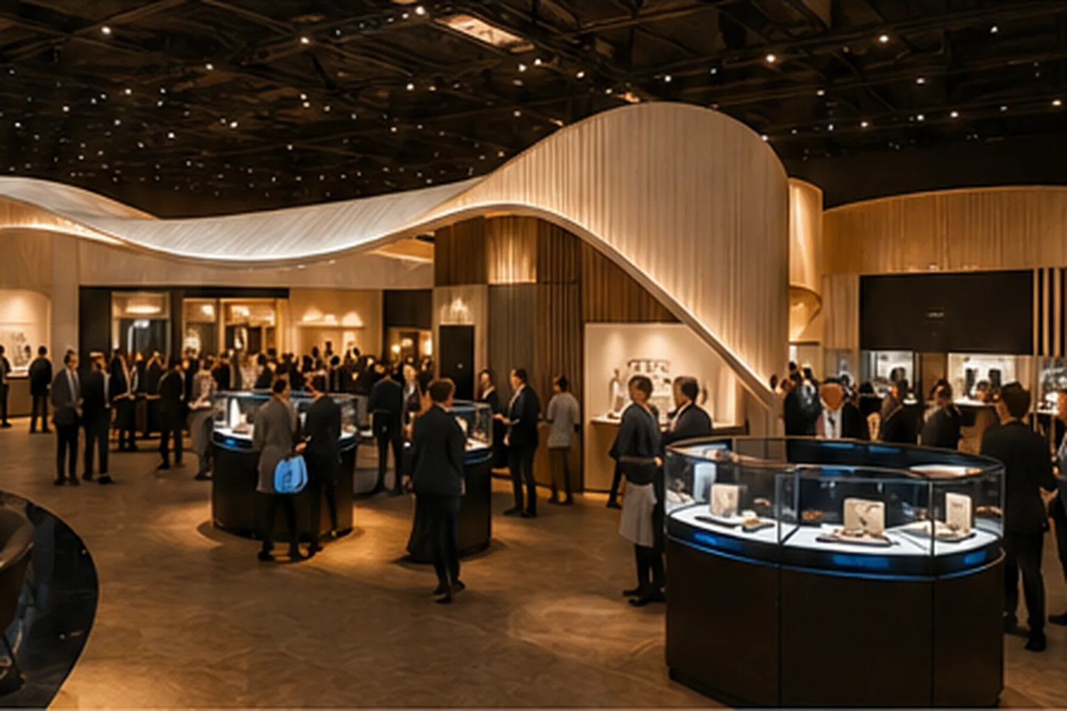 Visitors exploring watches at an international consumer watch exhibition